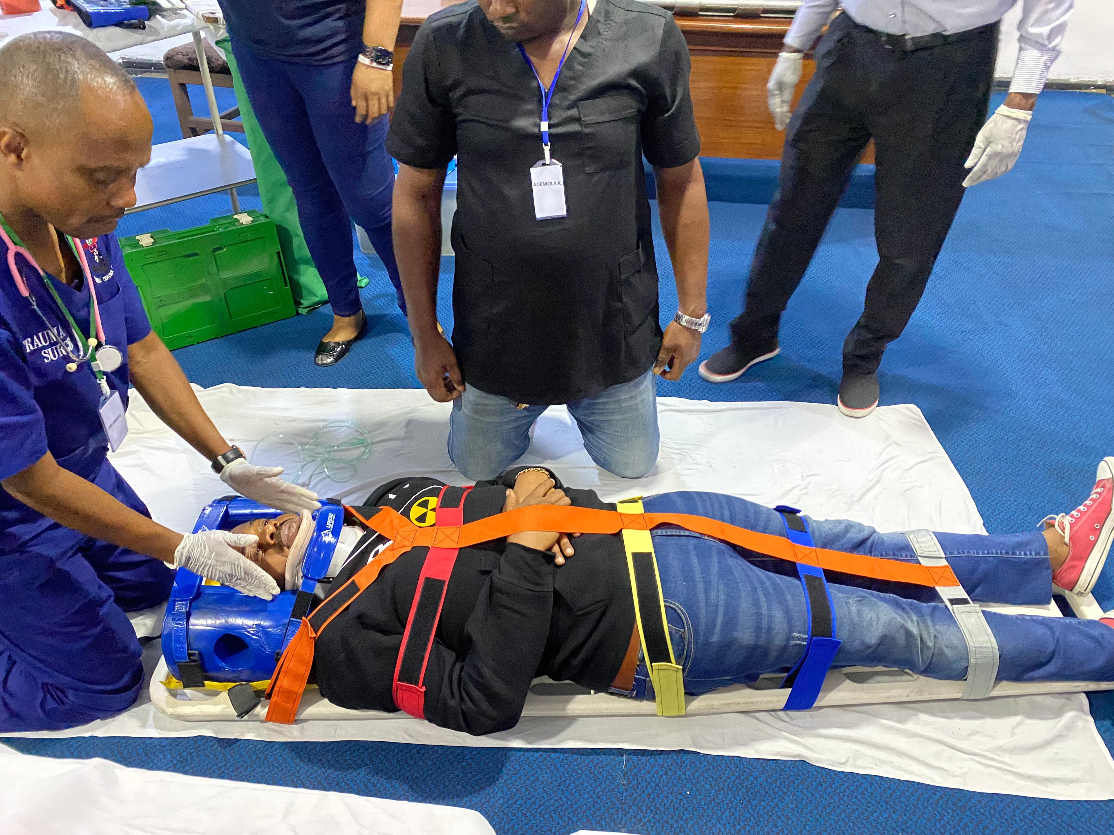 Trauma training with spinal immobilization